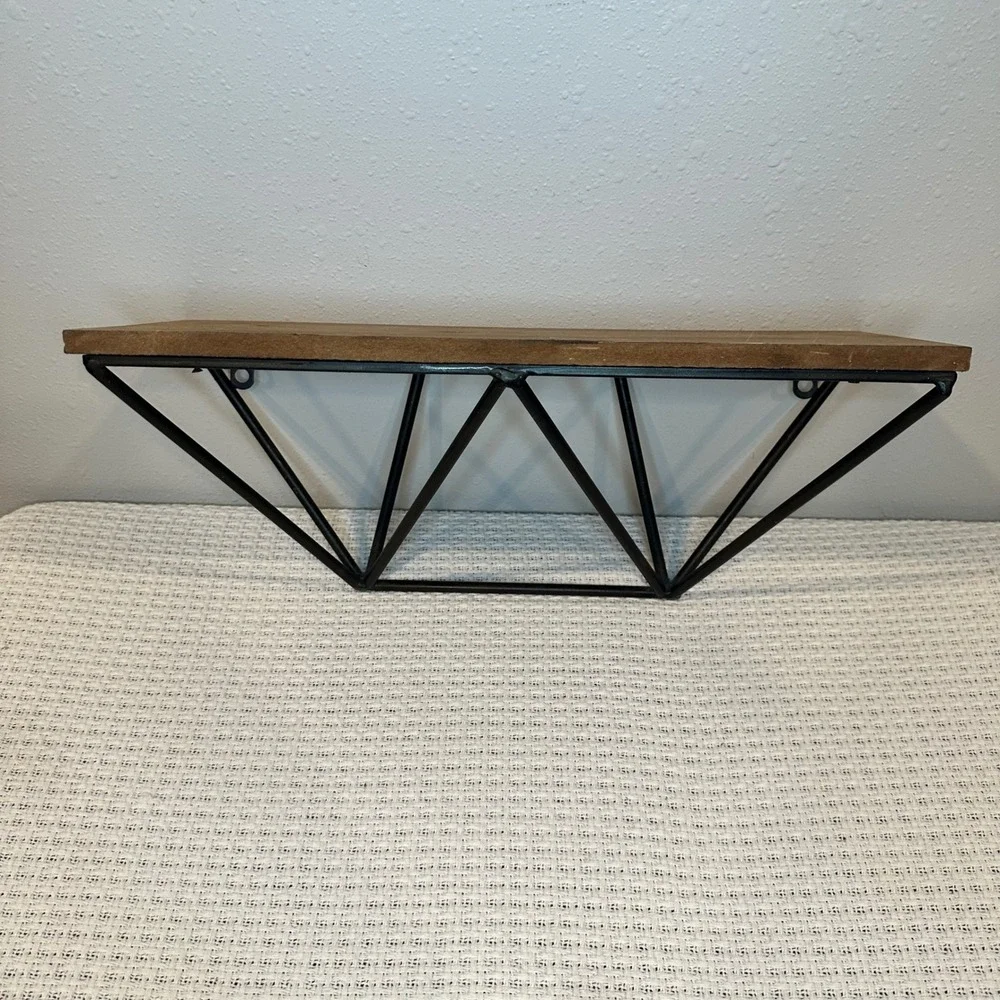 Floating Wall Shelf Home 18in Brown Black Geometric‎ Industrial Modern Decor